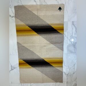 Striped Geometric Wool Rug - Neutral Tones with Mustard Accents